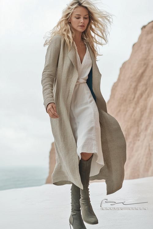 Coastal portrait featuring pink granite rocks and misty atmosphere