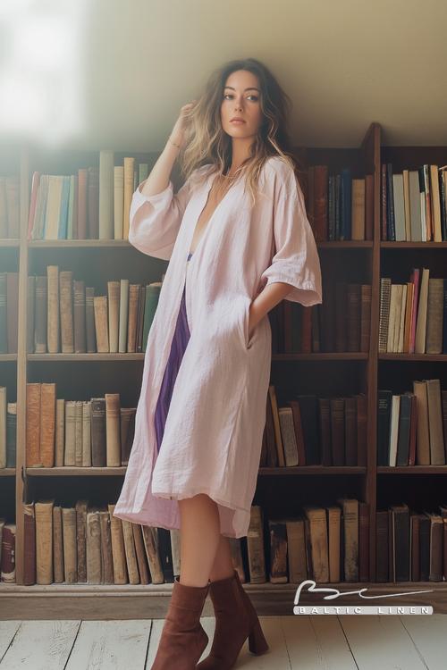 Stunning linen tunic showcased in a breathtaking Cotswolds landscape