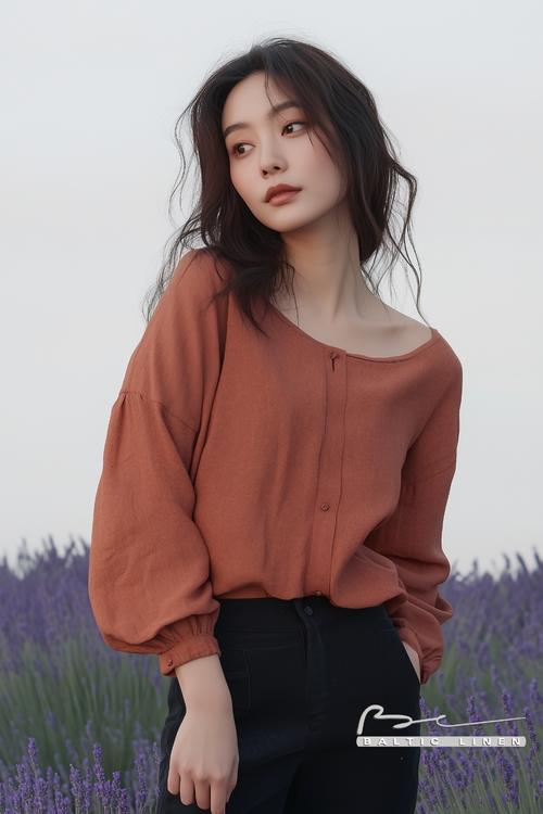 Eco-Friendly Linen Blouse in Lavender Fields for a Sustainable Style
