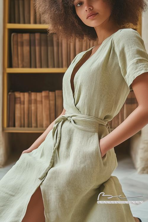 Elegant eco-friendly linen dress inspired by Granada Cathedral at dusk.