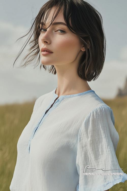 Chic eco-friendly fashion with Aymeline Valade in stylish linen outfit