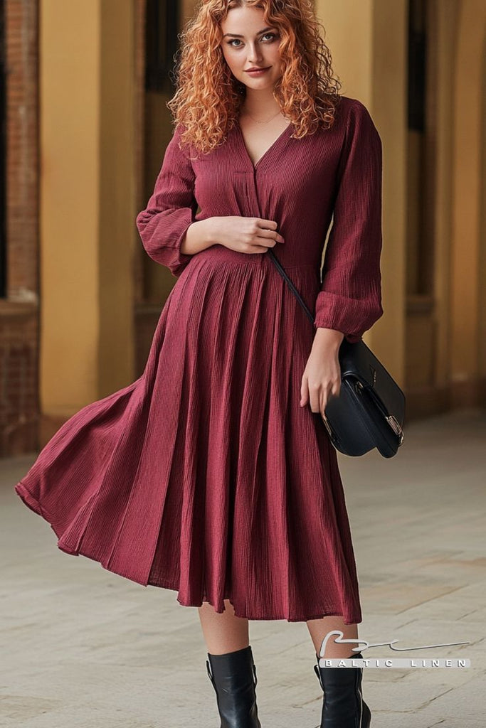 Elegant Style Inspiration: Curly Red Hair and Burgundy Dress Look