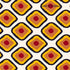 Pattern of diamond shapes with red centers and yellow borders on a white background.