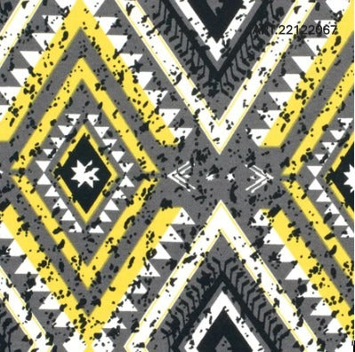 Geometric pattern with yellow, black, and white triangles on a gray background