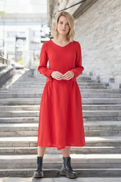 Autumn linen dress with hidden side zip and hidden pockets Jurate from Baltic Linen