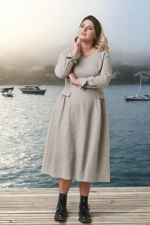 Washed linen dress comes with side pockets and long sleeves Jurate from Baltic Linen