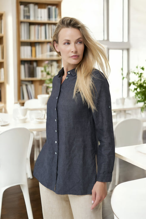 Soft linen shirt comes with side slits and adjustable sleeves Kelly from Baltic Linen