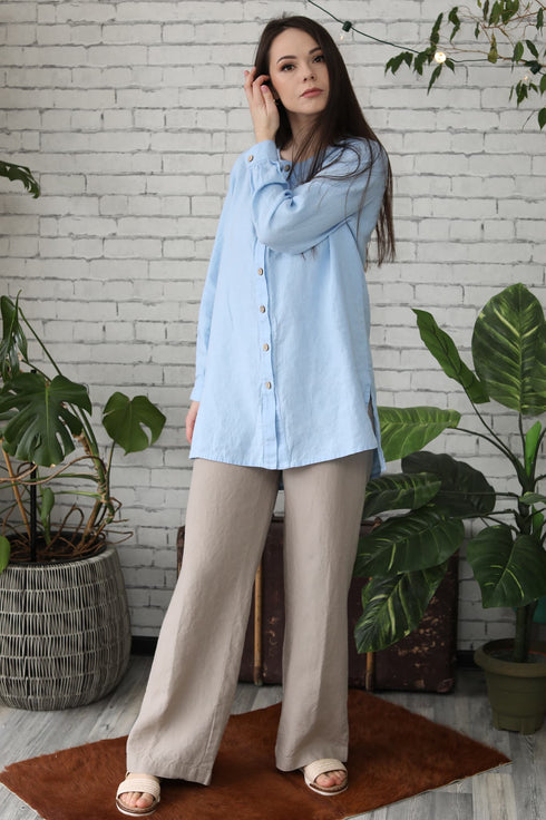 Image 9 of Linen shirt top long sleeve and button-down shirt Karina from Baltic Linen