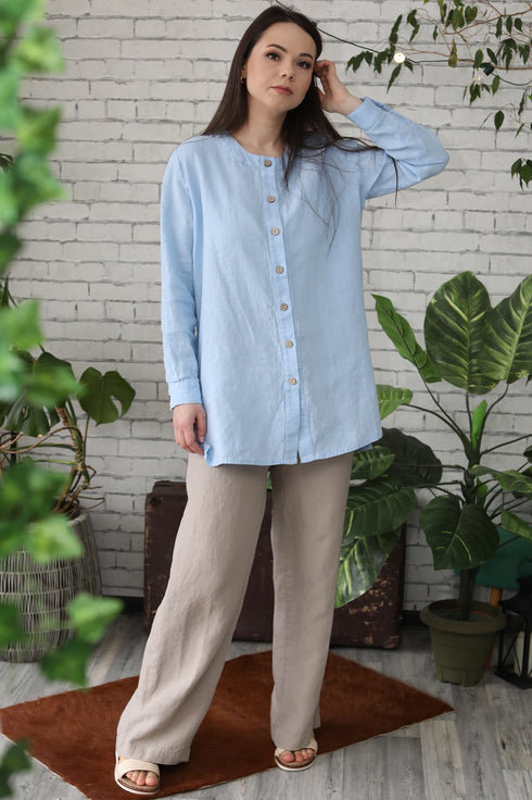 Image 10 of Linen shirt top long sleeve and button-down shirt Karina from Baltic Linen