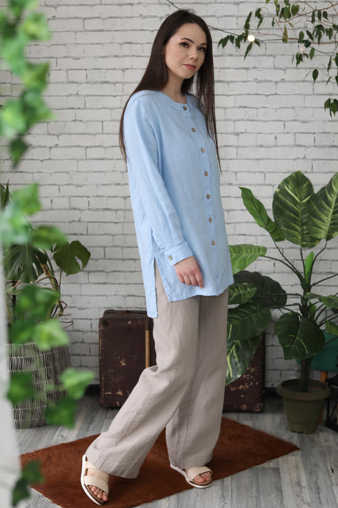 Image 11 of Linen shirt top long sleeve and button-down shirt Karina from Baltic Linen