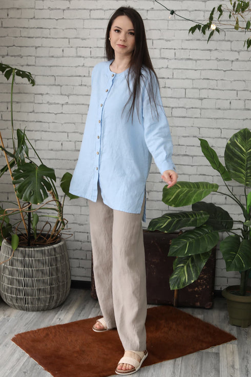 Image 12 of Linen shirt top long sleeve and button-down shirt Karina from Baltic Linen