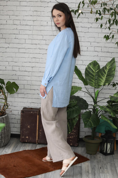 Image 13 of Linen shirt top long sleeve and button-down shirt Karina from Baltic Linen