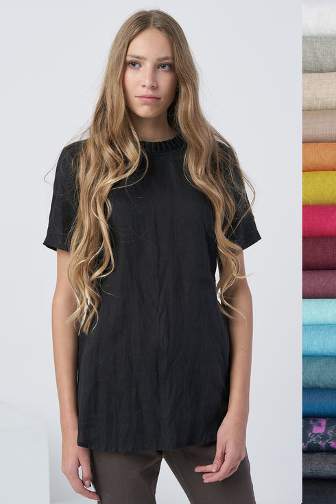 Image 16 of Linen blouse decorated with folded collar and short sleeves Gerda from Baltic Linen