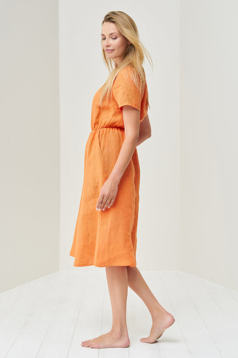 Image 11 of Bridesmaid linen dress with short sleeves and shrunk waist Myra from Baltic Linen