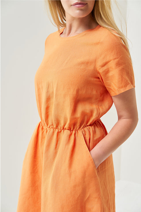 Image 13 of Bridesmaid linen dress with short sleeves and shrunk waist Myra from Baltic Linen