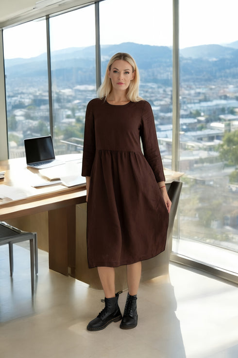 Linen soft dress with long sleeves - autumn dress Madeira from Baltic Linen