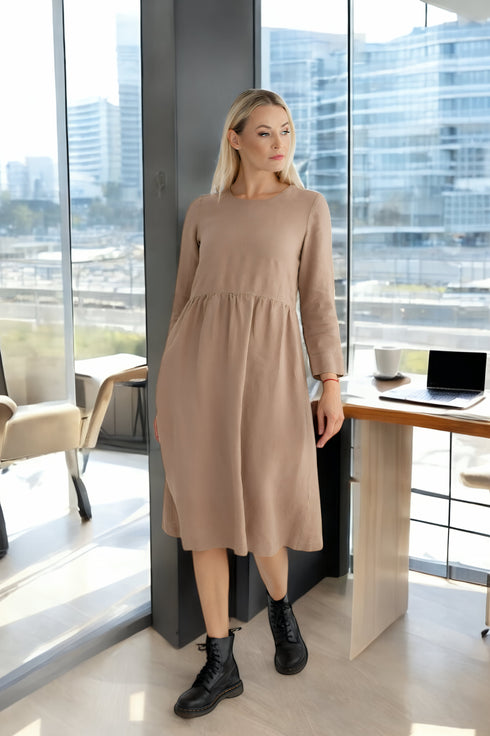 Linen soft dress with long sleeves - autumn dress Madeira from Baltic Linen
