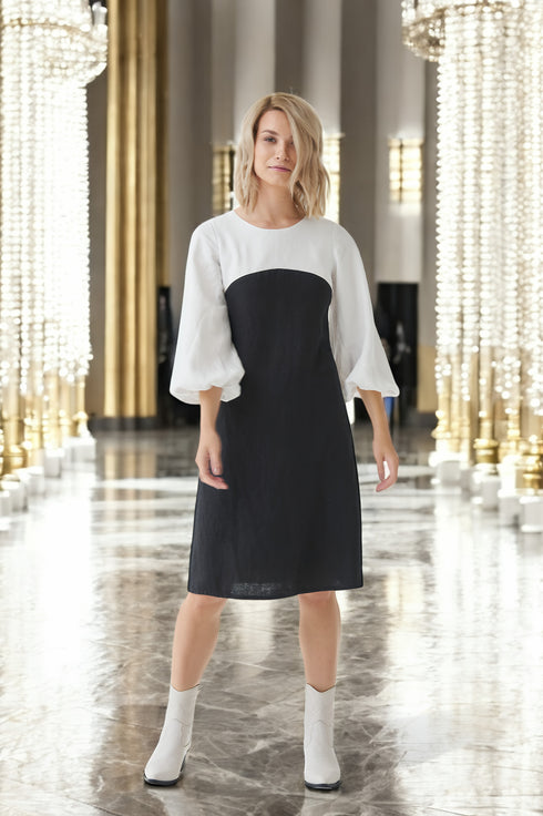 Summer linen dress features long sleeves and side pockets Malvina from Baltic Linen