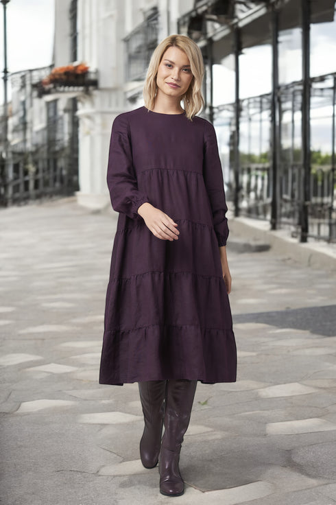 Summer linen dress comes with long sleeves and flowy design Marisa from Baltic Linen