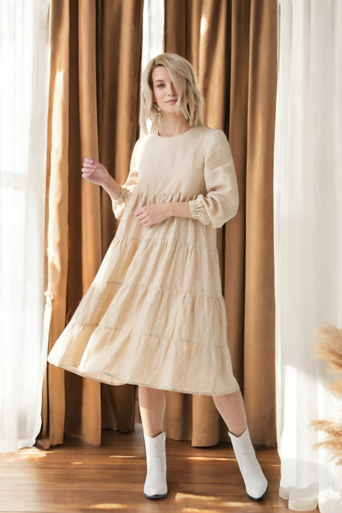 Summer linen dress comes with long sleeves and flowy design Marisa from Baltic Linen