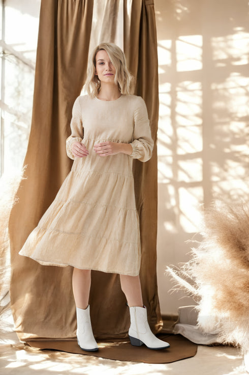 Summer linen dress comes with long sleeves and flowy design Marisa from Baltic Linen