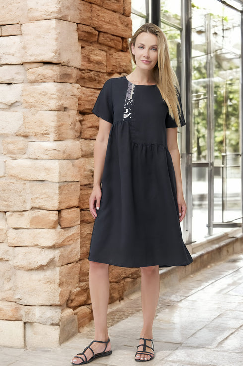 Summer linen dress with printed detail on the front Marlene from Baltic Linen