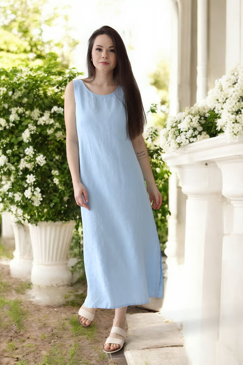 Linen maxi dress without sleeves and perfect for summer Mia from Baltic Linen