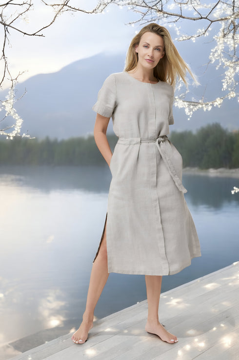 Summer linen dress features side pockets and a linen belt Milo from Baltic Linen