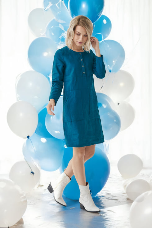 womens flax dress with long sleeves and pockets Mistyka from Baltic Linen