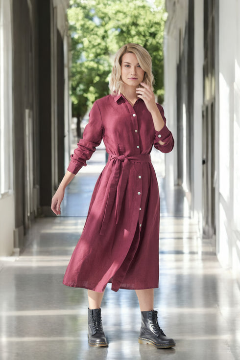 Vintage linen dress with a linen belt and long sleeves Mona from Baltic Linen