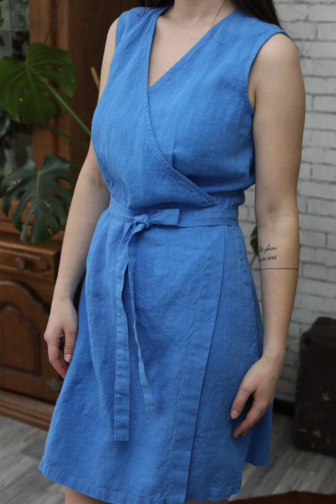 Image 9 of Wrap linen dress with an oversized fit and no sleeves Maya from Baltic Linen