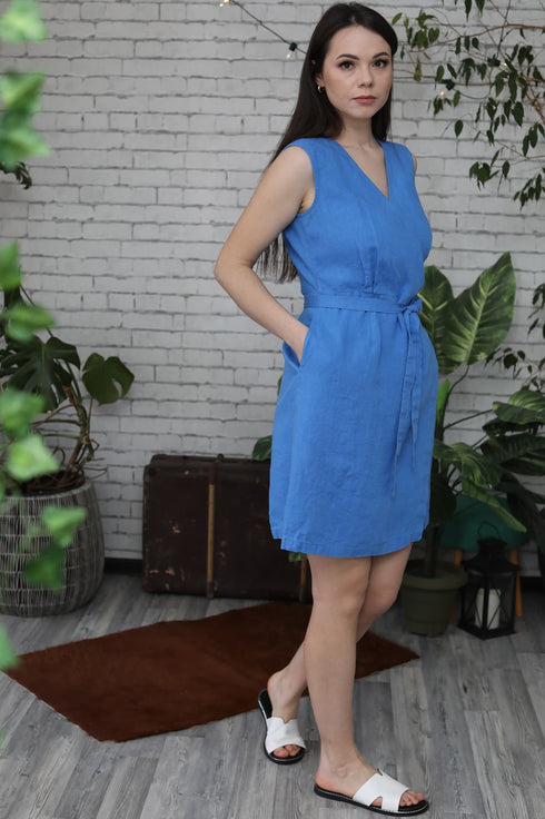 Image 10 of Wrap linen dress with an oversized fit and no sleeves Maya from Baltic Linen