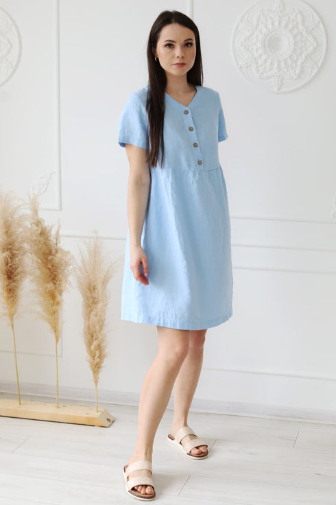 Image 10 of Linen maternity dress with short sleeves and side pockets Milano from Baltic Linen