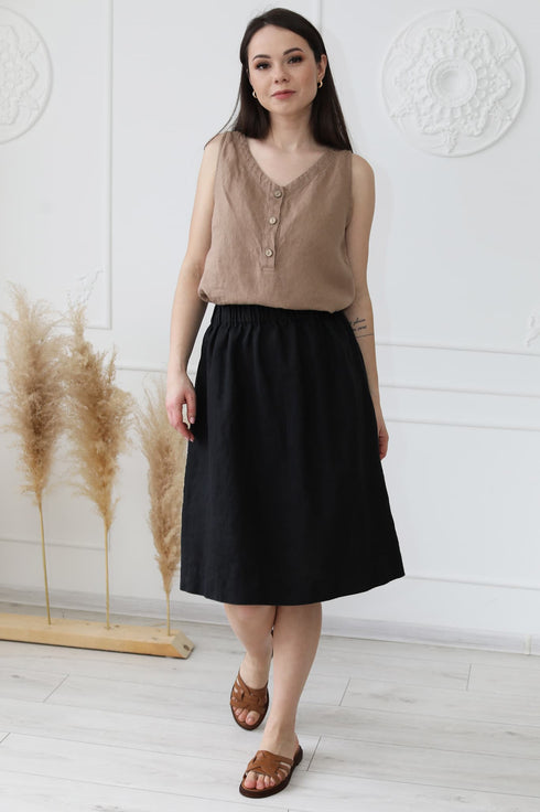 Image 8 of Linen midi skirt with an elastic waist and side pockets Naomi from Baltic Linen