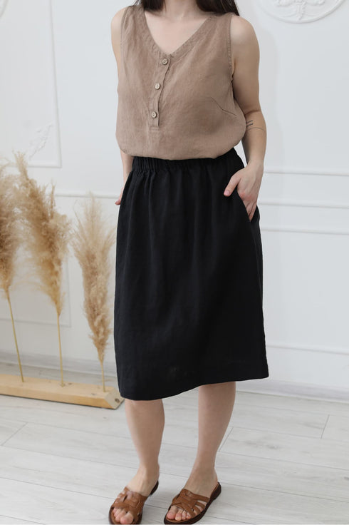 Image 10 of Linen midi skirt with an elastic waist and side pockets Naomi from Baltic Linen