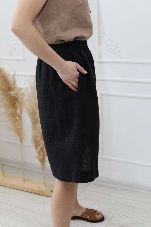 Image 11 of Linen midi skirt with an elastic waist and side pockets Naomi from Baltic Linen