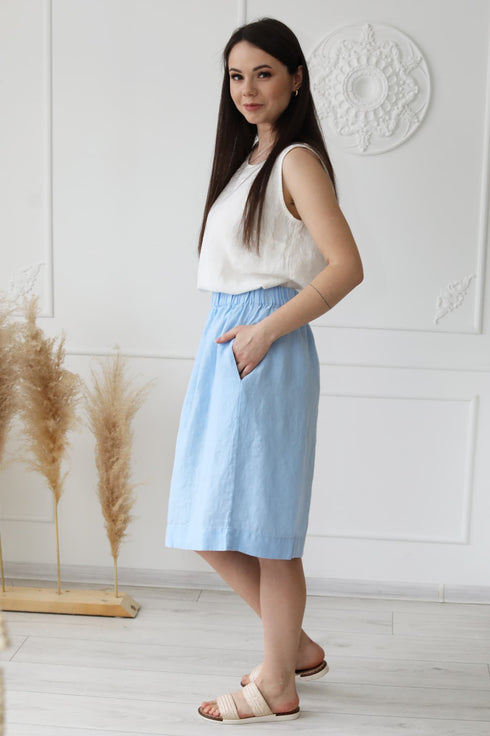 Image 3 of Linen midi skirt with an elastic waist and side pockets Naomi from Baltic Linen
