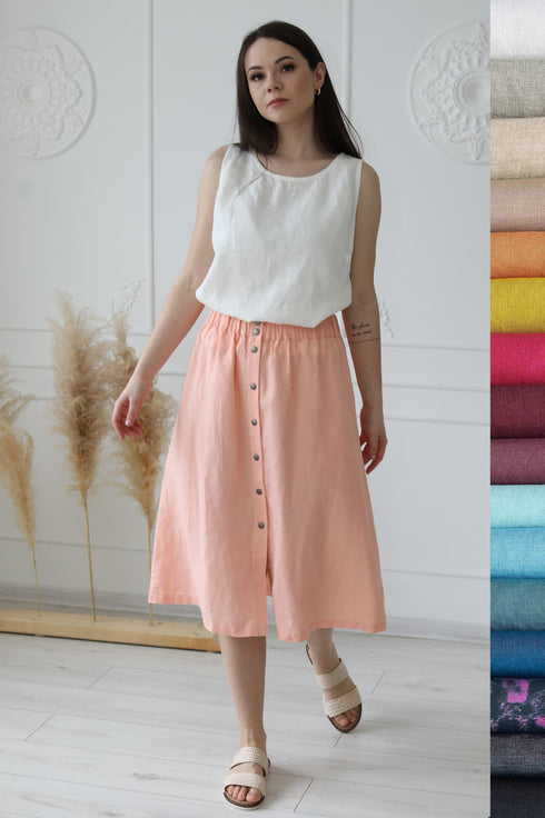 Image 22 of Linen midi skirt with an elastic waist in the back Nela from Baltic Linen