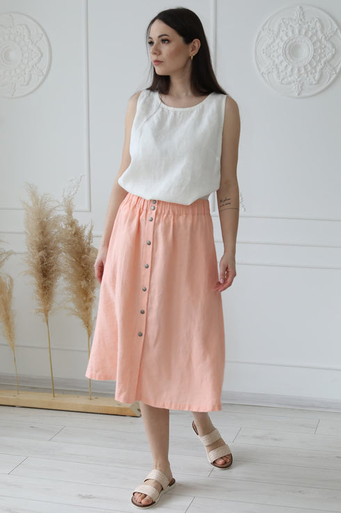 Image 2 of Linen midi skirt with an elastic waist in the back Nela from Baltic Linen