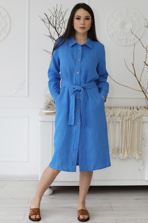 Image 1 of Linen long shirt dress with long sleeves and pockets Nika from Baltic Linen