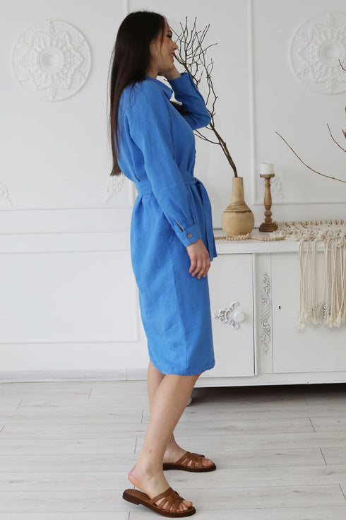 Image 3 of Linen long shirt dress with long sleeves and pockets Nika from Baltic Linen
