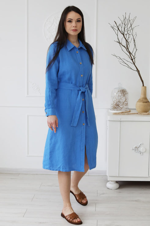 Image 4 of Linen long shirt dress with long sleeves and pockets Nika from Baltic Linen