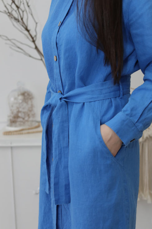 Image 5 of Linen long shirt dress with long sleeves and pockets Nika from Baltic Linen