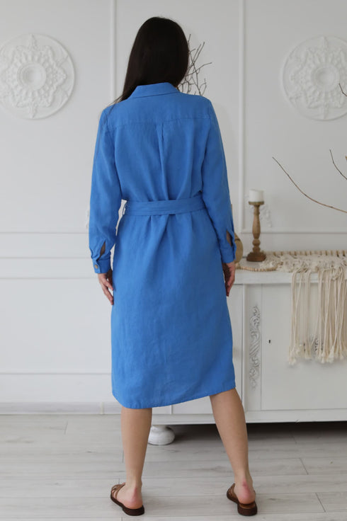 Image 6 of Linen long shirt dress with long sleeves and pockets Nika from Baltic Linen