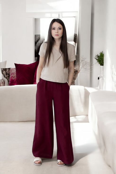 Wide leg pants with a wide leg fit and side pockets Patricia from Baltic Linen