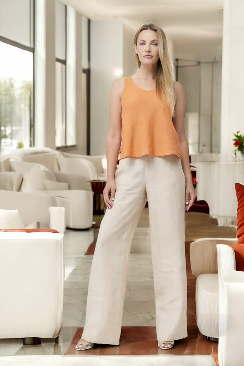Modern linen pants with a wide-leg design and side pockets Paula from Baltic Linen