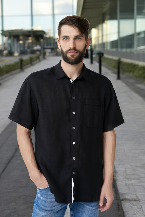 linen shirt features one front pocket and short sleeves Pijus from Baltic Linen