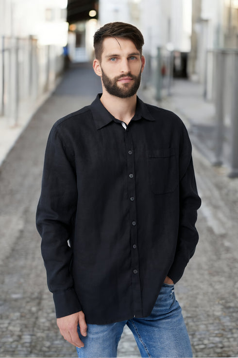 linen long sleeved shirt with front buttons and wrist cuffs Polas from Baltic Linen