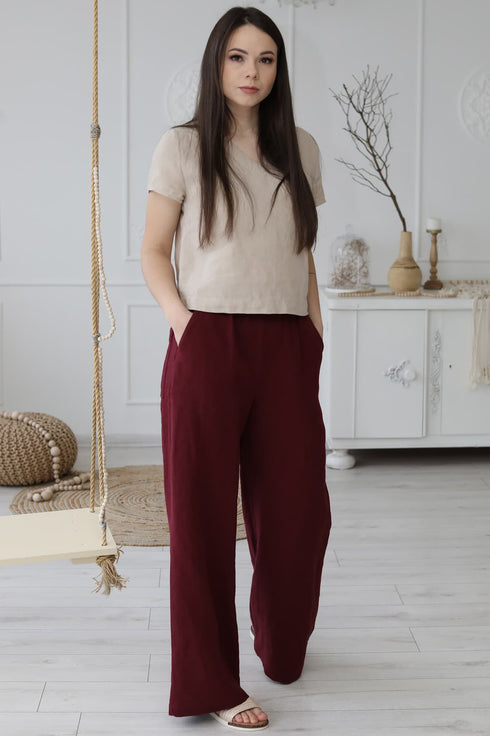 Image 2 of Wide leg pants with a wide leg fit and side pockets Patricia from Baltic Linen