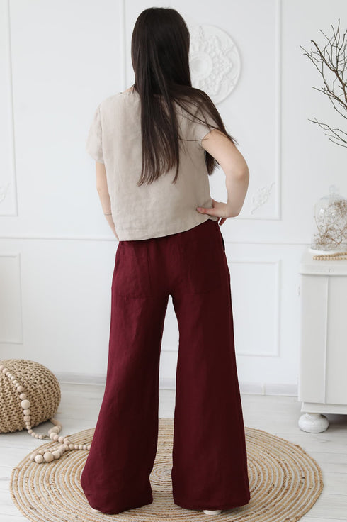 Image 7 of Wide leg pants with a wide leg fit and side pockets Patricia from Baltic Linen